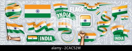 Vektor-Set der Nationalflagge Indiens in verschiedenen kreativen Designs Stock Vektor