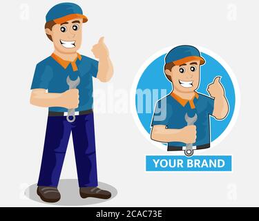 Illustration Vektor Design von repairman Logo Maskottchen Vorlage Stock Vektor