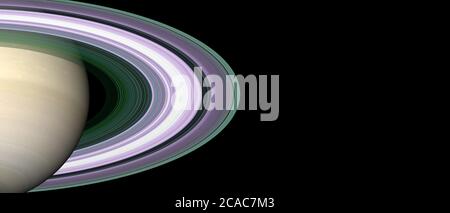 Planet Saturn und seine Ringe im dunklen Raum. 3d-Rendering-Panoramabild Stockfoto