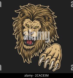 Angry Lion Angriff Vektor-Illustration für Ihre Firma oder Marke Stock Vektor