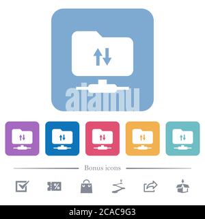 FTP-Datenverkehr weiße flache Symbole auf abgerundeten quadratischen Hintergründen. 6 Bonus-Symbole enthalten Stock Vektor