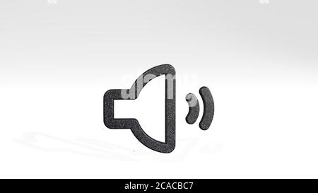 LAUTSTÄRKEREGELUNG FÜR SCHATTEN AUS einer Perspektive. Eine dicke Skulptur aus metallischen Materialien von 3D-Rendering. Illustration und Hintergrund Stockfoto