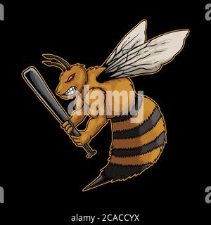 Angry Bee Holding Sticks Vektor-Illustration für Ihre Firma oder Marke Stock Vektor