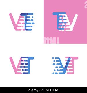 VT Buchstaben Logo mit Akzent Geschwindigkeit weich rosa und weich blau Stock Vektor