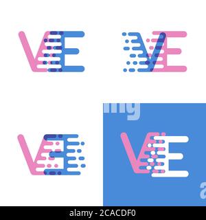 VE Buchstaben Logo mit Akzent Geschwindigkeit weich rosa und weich blau Stock Vektor