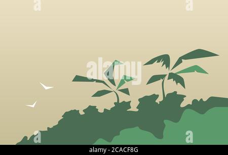 Landschaft mit tropischem Wald und Palmen. Stock Vektor