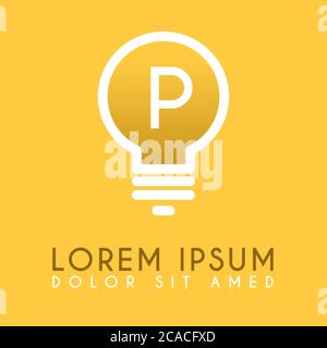 P gelbe Lampe Logo Buchstaben in Vektor-Design Stock Vektor