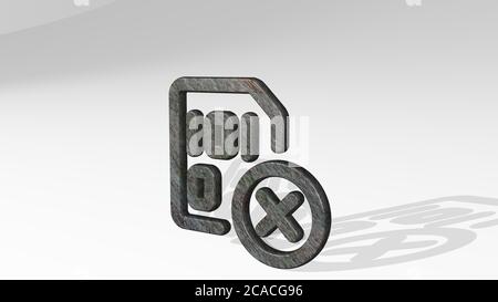 Datei-Code entfernen Gießschatten mit zwei Lichtern. 3D-Illustration von metallischen Skulptur auf einem weißen Hintergrund mit milder Textur. Icon und Business Stockfoto