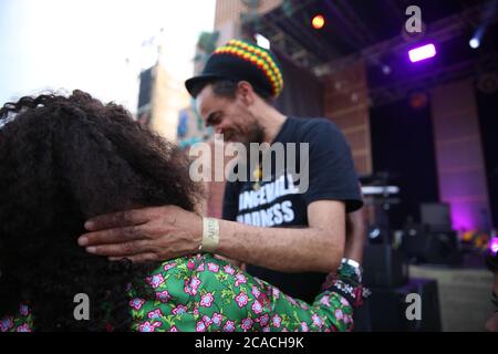 Mungos Hi-Fi-Soundsystem mit Gästen wie Brother Culture treten am 28. Mai 2018 live auf dem Curb Present Jam on Rye Festival in Peckham auf. Stockfoto