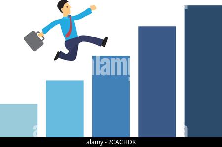 Geschäftsmann springen auf der Oberseite des zunehmenden Wachstums der Grafik; Konzept des Wachstums und erfolgreich. Vektorgrafik Stock Vektor