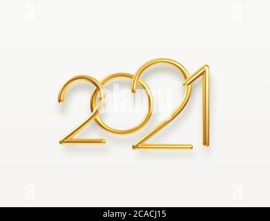 Realistische Goldmetallbeschriftung 2021. Goldene Kalligraphie Neujahrsschrift. Gestaltungselement für Werbeplakat, Flyer, Postkarte. Vektor Stock Vektor