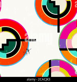 Nahtlose geometrische Muster Hintergrund, Retro / Vintage-Stil, mit Kreisen, Striche und Spritzer Stock Vektor
