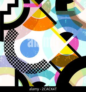 Nahtlose geometrische Muster Hintergrund, Retro / Vintage-Stil, mit Kreisen, Striche und Spritzer Stock Vektor