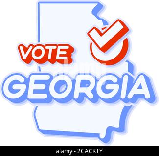 Präsidentschaftswahl in Georgia USA 2020 Vektor-Illustration. Zustandskarte mit Text zur Abstimmung und rotem Häkchen oder Häkchen der Wahl. Aufkleber isoliert auf einem Whi Stock Vektor
