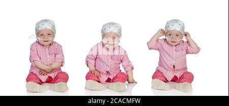 Entzückende Baby mit einem Kopftuch gegen die Krankheit Stockfoto