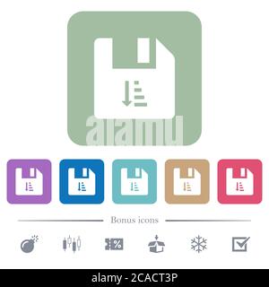 Aufsteigende Datei Sortieren weiße flache Symbole auf farbigen abgerundeten quadratischen Hintergründen. 6 Bonus-Symbole enthalten Stock Vektor
