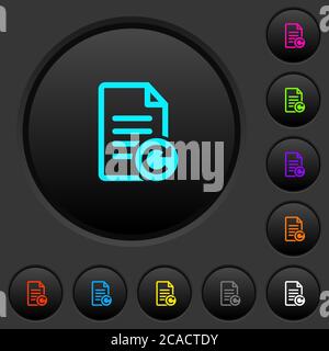 Dokument wiederherstellen ändert dunkle Drucktasten mit lebendigen Farbsymbolen auf dunkelgrauem Hintergrund Stock Vektor