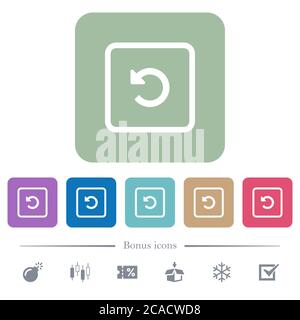 Drehen Sie das Objekt nach links weiße flache Symbole auf farbigen abgerundeten quadratischen Hintergründen. 6 Bonus-Symbole enthalten Stock Vektor