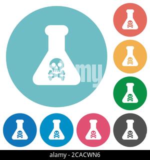 Gefährliche chemische Experiment flache weiße Symbole auf runden Farbhintergründen Stock Vektor