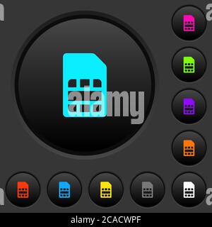 Dunkle Tasten der SIM-Karte mit lebendigen Farbsymbolen auf dunkelgrauem Hintergrund Stock Vektor