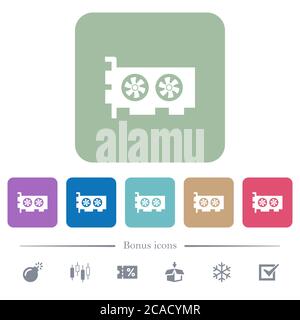 Computer-Grafikkarte weiße flache Symbole auf farbigen abgerundeten quadratischen Hintergründen. 6 Bonus-Symbole enthalten Stock Vektor