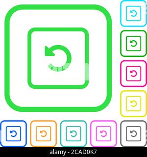 Drehen des Objekts nach links lebendige farbige flache Symbole in gekrümmten Rändern auf weißem Hintergrund Stock Vektor