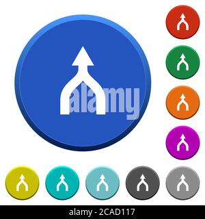 Fügen Sie Pfeile nach oben runden Farbe abgeschrägte Tasten mit glatten Oberflächen und flachen weißen Symbolen Stock Vektor