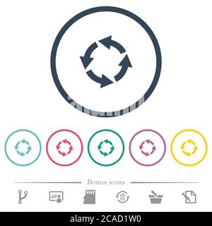 Drehen Sie flache Farbsymbole nach links in runden Konturen. 6 Bonus-Symbole enthalten. Stock Vektor