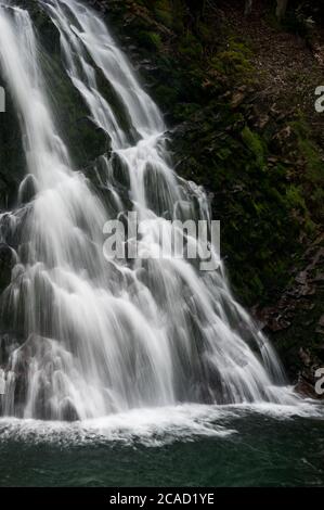 Langzeitbelichtung eines Wasserfalls bei den Griessbachfällen im Berner Oberland Stockfoto