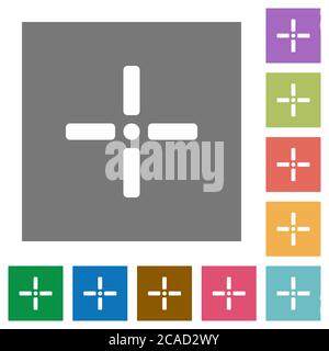 Präzise, flache Symbole auf einfachen farbigen quadratischen Hintergründen Stock Vektor