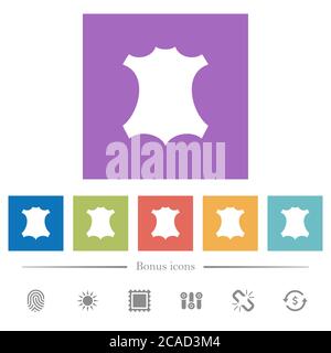 Symbol aus echtem Leder flache weiße Symbole in quadratischen Hintergründen. 6 Bonus-Symbole enthalten. Stock Vektor