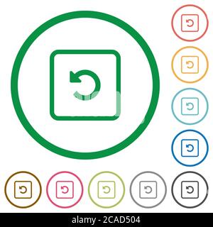 Drehen Sie die flachen Farbsymbole des Objekts in runden Umrissen auf weißem Hintergrund nach links Stock Vektor