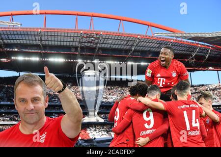 Madrid, Spanien. Mai 2014. FOTOBESTÜCKUNG Vorschau auf die Champions-League-Runde des 16 FC Bayern München-FC Chelsea am 08.08.2020. Der FC Bayern ist einer der Top-Favoriten beim Champons League Turnier in Lissabon. Hans Dieter Flick (Hansi, Trainer FC Bayern München) und sein Team wollen im Dreier ausbrechen. Archivfoto: Eröffnungszeremonie, Eröffnung, Tasse schwimmend im Stadion. Fußball Champions League Finale 2014/Real Madrid-Atletico Madrid 4-1 in der Saison 2013/14, Estadio da Luz. Quelle: dpa/Alamy Live News Stockfoto