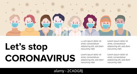 Menschen mit Maske, um sie vor Corona Virus zu schützen, Ilustration Vektorgrafik von Stop Corona Virus. Vektorgrafik Stock Vektor