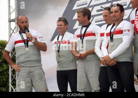 VENEDIG, ITALIEN - MAI 20: Die Siegerteams der Venice 2012 - America's Cup World Series am 20. Mai 2012 in Venedig, Italien Stockfoto