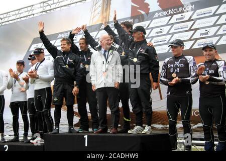 VENEDIG, ITALIEN - MAI 20: Die Siegerteams der Venice 2012 - America's Cup World Series am 20. Mai 2012 in Venedig, Italien Stockfoto