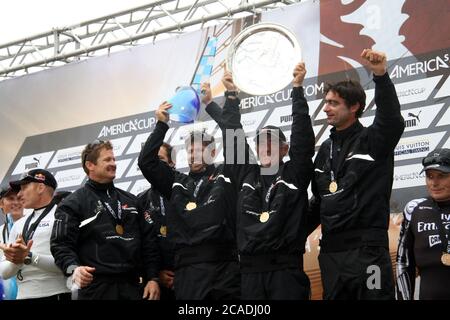 VENEDIG, ITALIEN - MAI 20: Die Siegerteams der Venice 2012 - America's Cup World Series am 20. Mai 2012 in Venedig, Italien Stockfoto