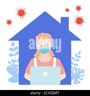 Arbeit von zu Hause während des Ausbruchs des COVID-19-Virus. Menschen arbeiten zu Hause, um Virusinfektionen zu verhindern. Vektorgrafik Stock Vektor