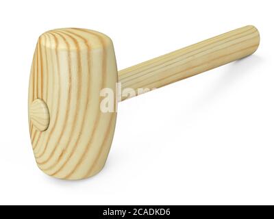 Mallet mit Holzgriff. 3d-Illustration isoliert auf weißem Hintergrund, hochauflösende Darstellung. Stockfoto