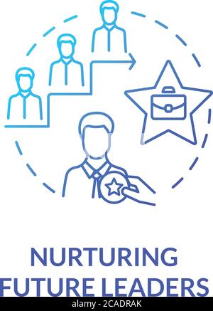 „Nurturing Future Leaders“-Symbol für blaues Gradientenkonzept. Ausbildung für berufliche Weiterentwicklung. Schulung für Corporate Executive Idea Thin Line Illustration. Vektor Stock Vektor