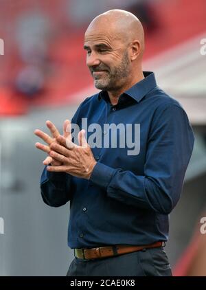 Bayer 04 Leverkusen Cheftrainer Peter Bosz vor der UEFA Europa League, Viertelfinale in der BayArena, Leverkusen. Stockfoto