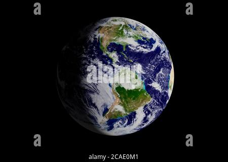 Planet Erde aus dem All gesehen, wo der amerikanische Kontinent gesehen wird. 3d-Illustration. Stockfoto