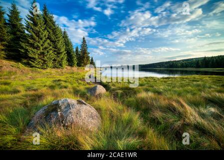 Cerna Nisa Damm in der Nähe von Bedrichov Stadt im Isergebirge, Tschechische Republik, das beste Foto. Stockfoto