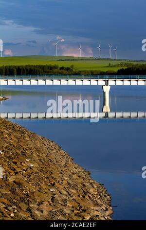 Prisecnice Damm in Krusne hory Berge, Wurzeln im Wassertank Prisecnice, das beste Foto. Stockfoto