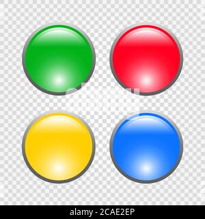 Runde glänzende Knöpfe. Vier farbige Web-Tasten. Vektorgrafik. Stock Vektor