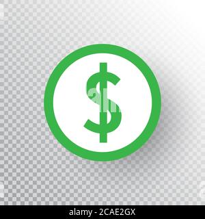 Dollarzeichen auf transparentem Hintergrund. Designvorlage für grünes Geld. Vektorgrafik. Stock Vektor