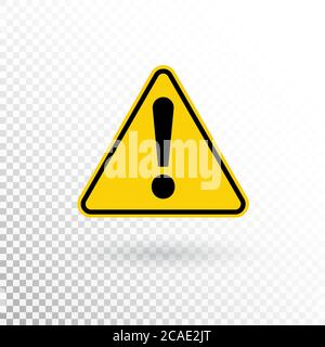 Warnsymbol. Achtung-Taste. Rotes Ausrufezeichen in gelbem Dreieck isoliert auf transparentem Hintergrund. Warnschild. Ausrufezeichen in f Stock Vektor