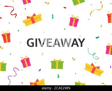 Werbebanner mit hellen Geschenkschachteln und farbigen Konfetti. Werbegeschenk Gewinner Poster. Hintergrund für soziale Medien. Designelemente für Geschäftskonto, adve Stock Vektor