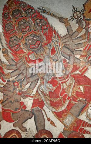 Ravana Demon auf bemalter Decke von Kerta Gosa in EINEM traditionellen balinesischen Stil namens Wayang oder Kamasan Stockfoto