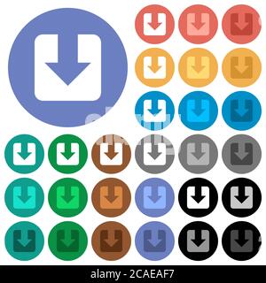 Laden Sie mehrfarbige flache Symbole auf runden Hintergründen. Weiße, helle und dunkle Symbolvarianten für Hover- und aktive Statuseffekte sowie Bonus enthalten Stock Vektor